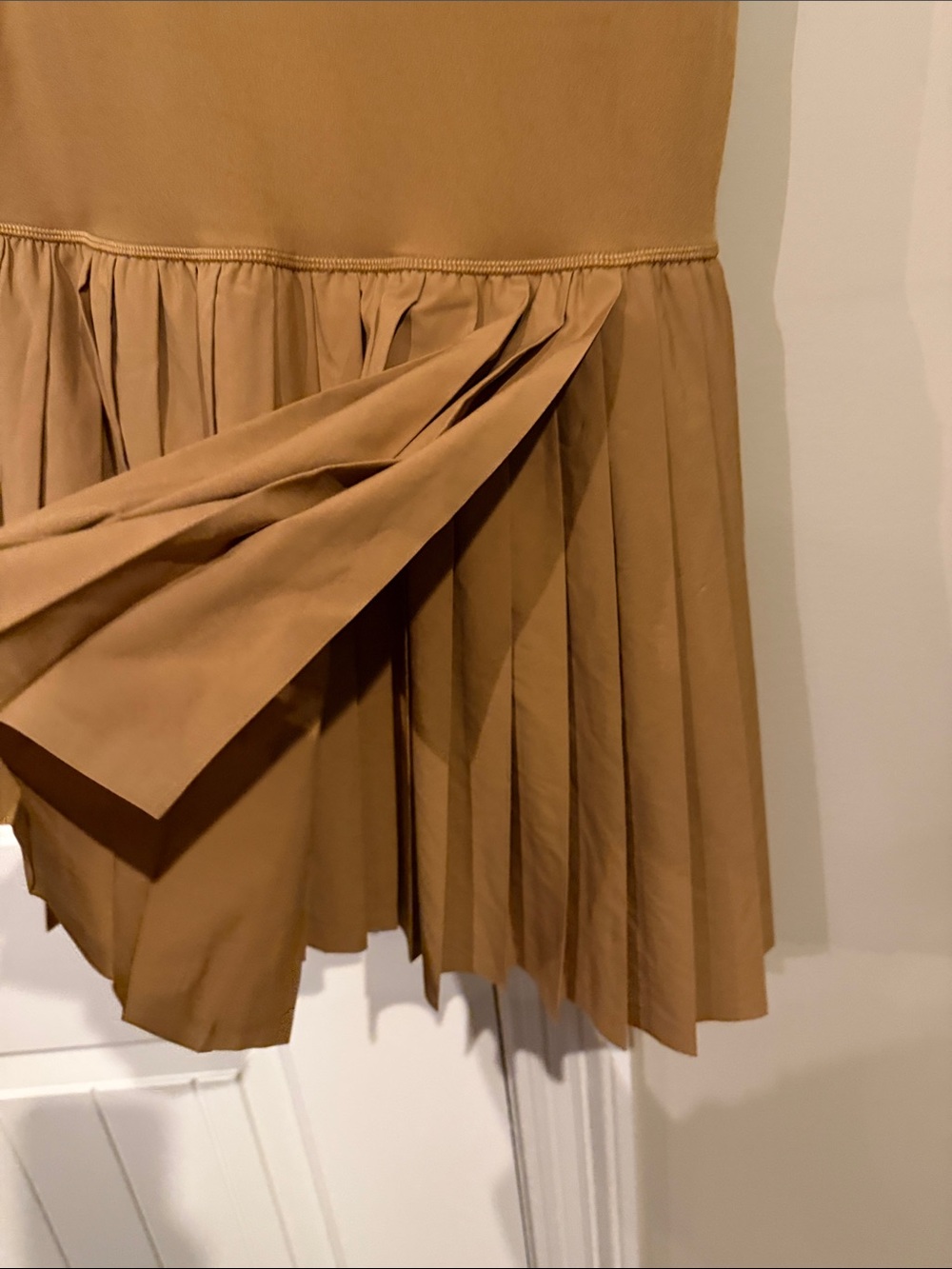 Pleated Tank Dress  Skort in Camel Brown with built in shorts - Picture 4 of 8